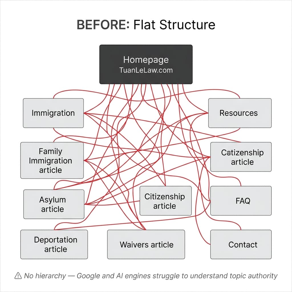TuanLeLaw.com — Before: Flat Structure