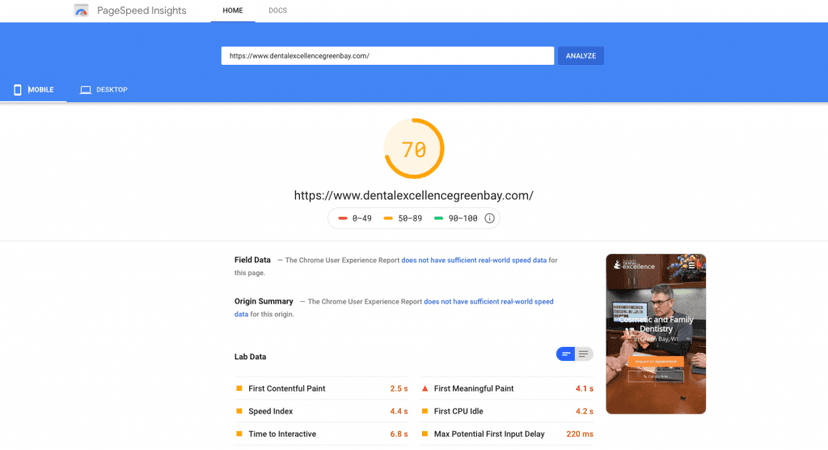 Google PageSpeed Insight Dr. Brusky